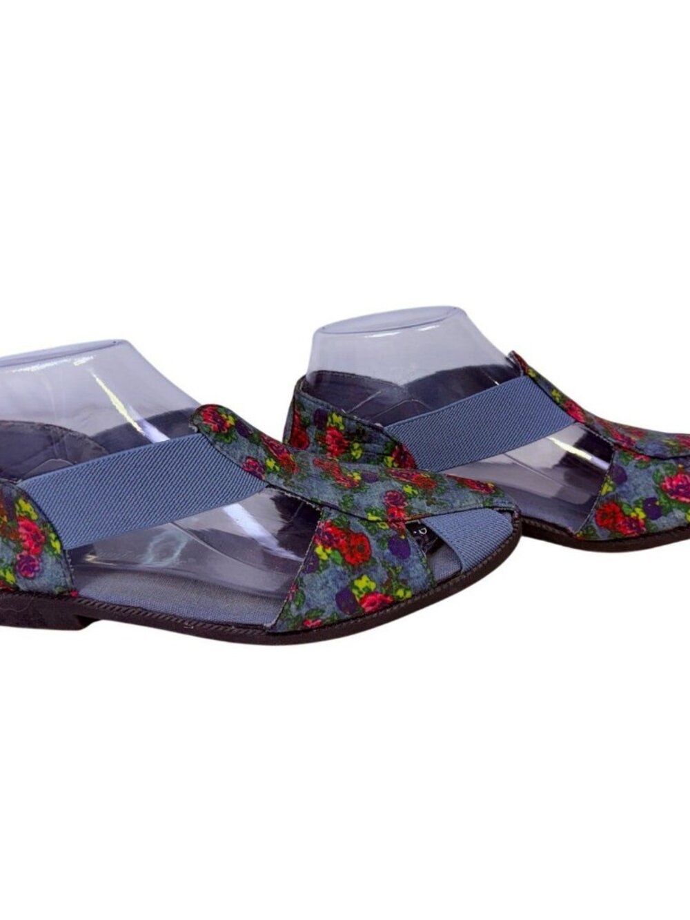 Comfort Ease Stretch Slip on Sandal Denim & Floral Design Women's Size 9W - Picture 2 of 6